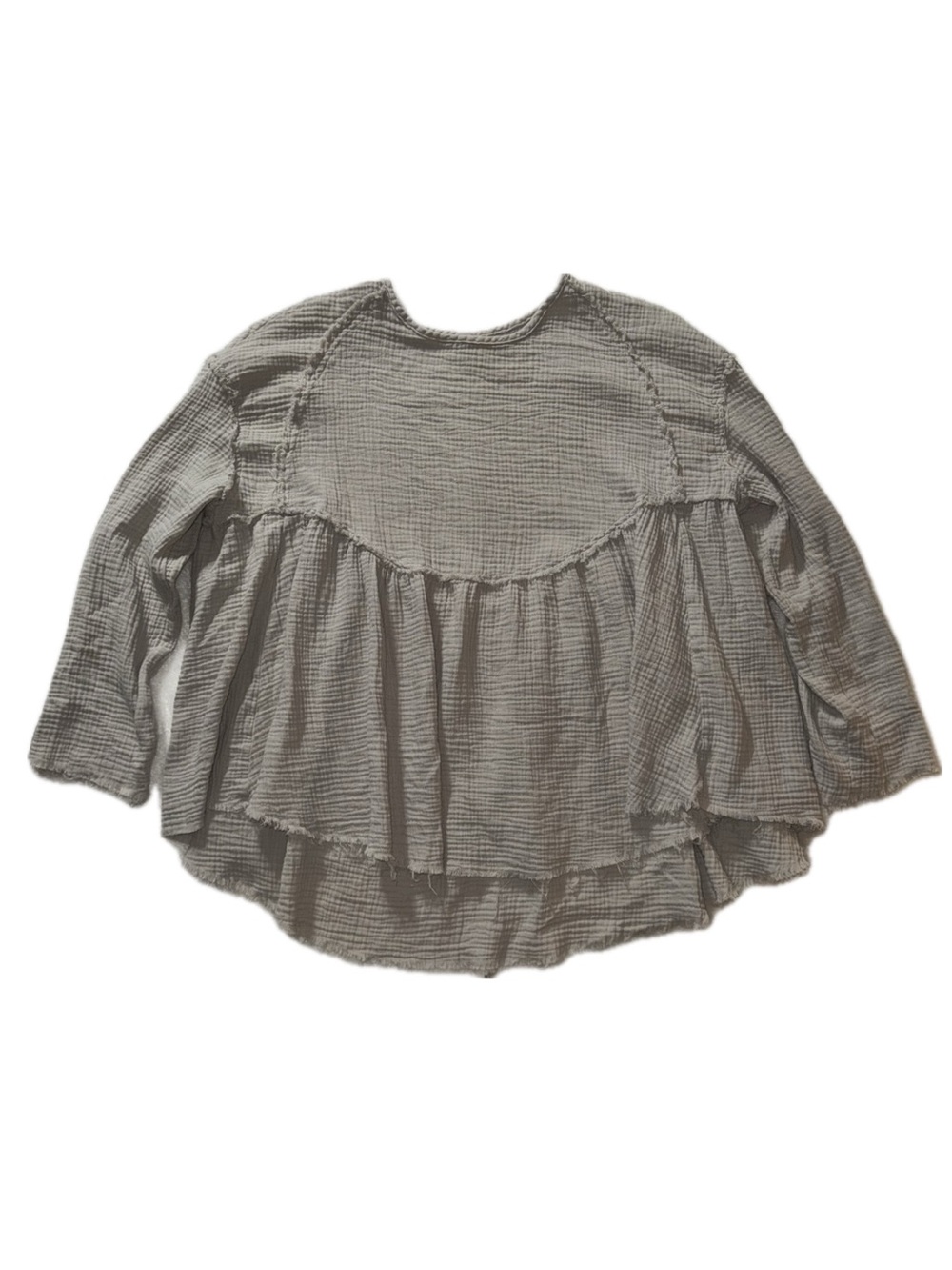 Relaxed Gauze Ruffle Hem Women’s Top in Light tan